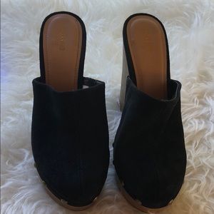 Black suede clogs (size 7.5)